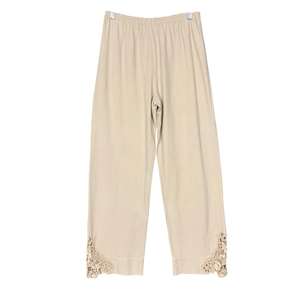 Soft‎ Surroundings Pants Womens Small Tan Cotton Crochet Lace Hem Pull On 28x30